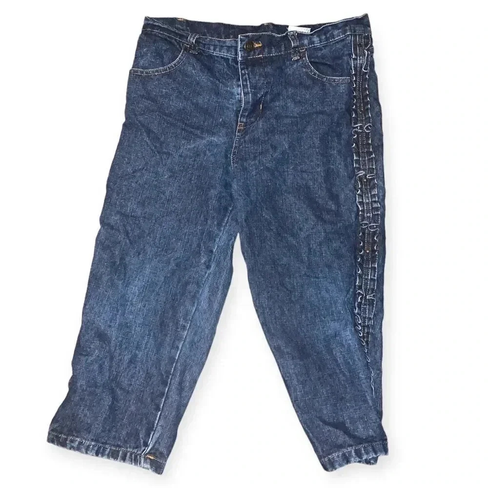 Y2k ruffled side cropped jeans